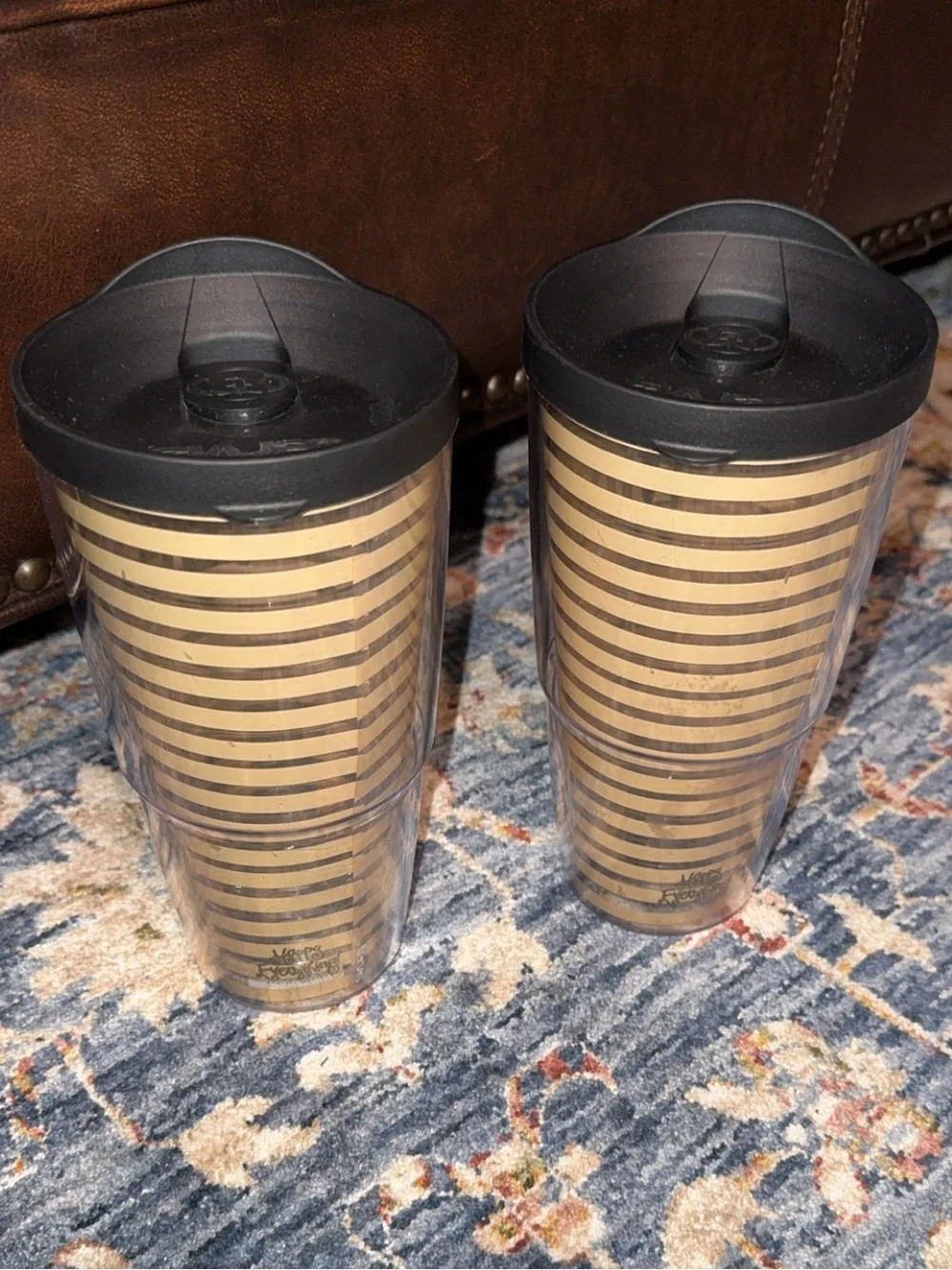 NewHAPPY EVERYTHING LAURA JOHNSON TERVIS BUNDLE OF 2 PLASTIC TUMBLERS MR. & MRS.
